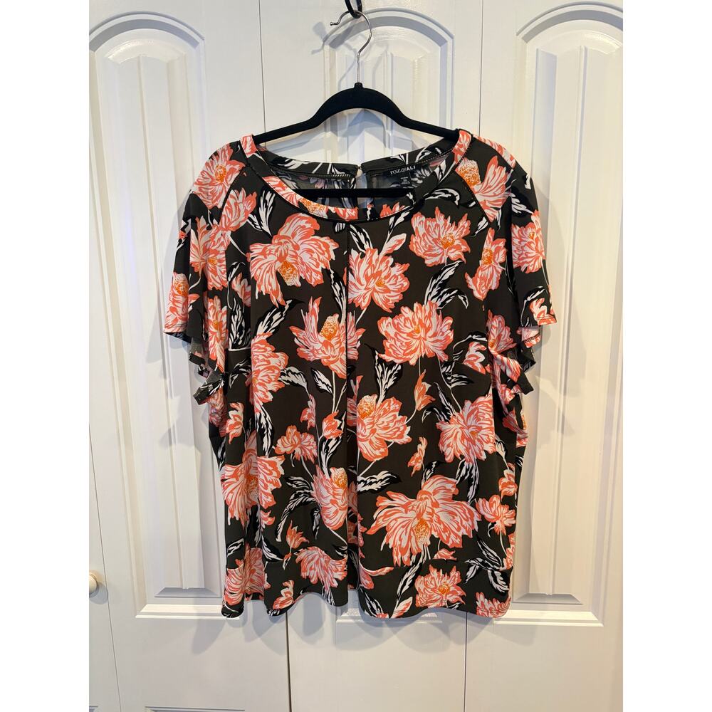 Roz‎ & Ali Green And Pink Floral Blouse Size 3X